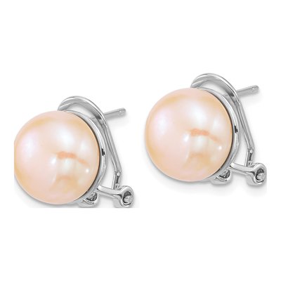Sterling Silver Button Pink Freshwater Cultured Pearl Omega Back Stud Earrings – view 2