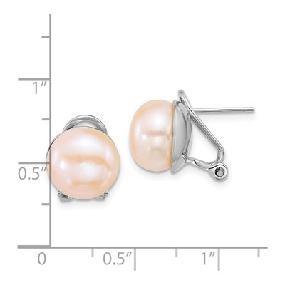 Sterling Silver Button Pink Freshwater Cultured Pearl Omega Back Stud Earrings – view 3