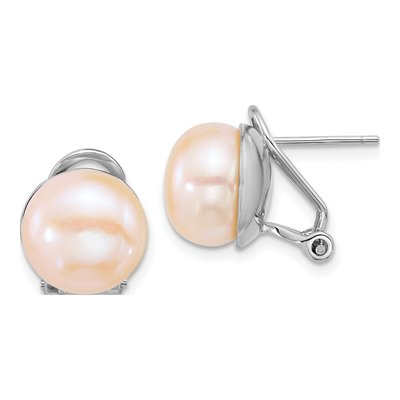 Sterling Silver Button Pink Freshwater Cultured Pearl Omega Back Stud Earrings
