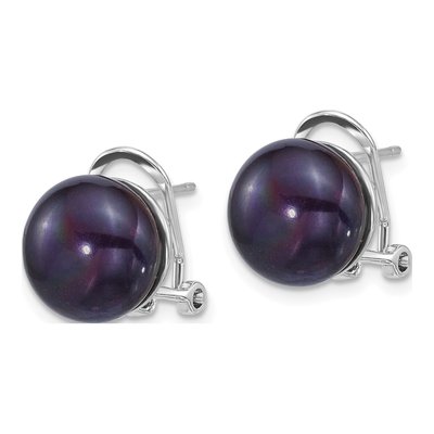 Sterling Silver Button Black Freshwater Cultured Pearl Omega Back Stud Earrings – view 2
