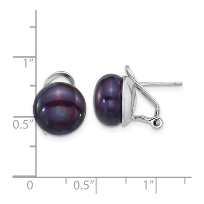 Sterling Silver Button Black Freshwater Cultured Pearl Omega Back Stud Earrings – view 3