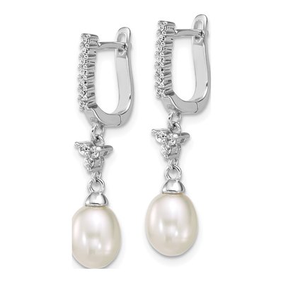 Sterling Silver Freshwater Cultured Pearl & CZ Dangle Earrings – view 2