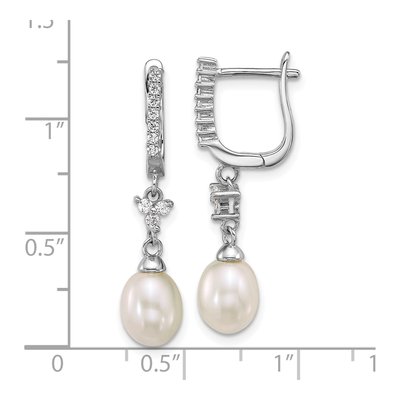 Sterling Silver Freshwater Cultured Pearl & CZ Dangle Earrings – view 3