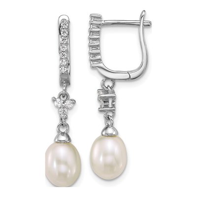 Sterling Silver Freshwater Cultured Pearl & CZ Dangle Earrings