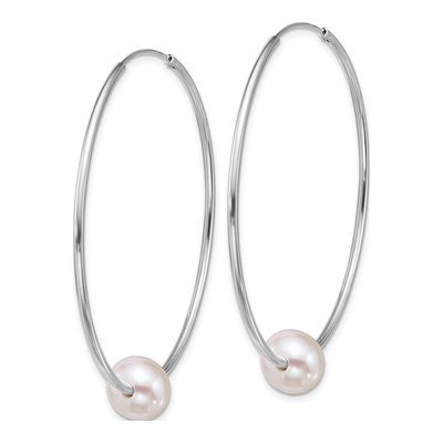Sterling Silver 54mm Freshwater Cultured Pearl Endless Hoop Earrings – view 2