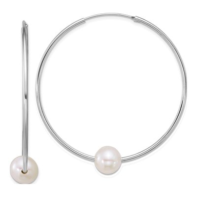 Sterling Silver 54mm Freshwater Cultured Pearl Endless Hoop Earrings