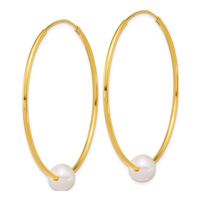 Gold-Plated Sterling Silver 44mm Freshwater Cultured Pearl Hoop Earrings – view 2