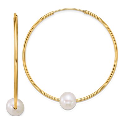 Gold-Plated Sterling Silver 44mm Freshwater Cultured Pearl Hoop Earrings