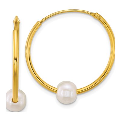 Gold-Plated Sterling Silver 28mm Freshwater Cultured Pearl Hoop Earrings