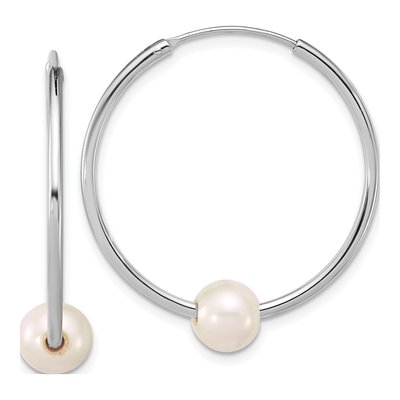 Sterling Silver 32mm Freshwater Cultured Pearl Endless Hoop Earrings