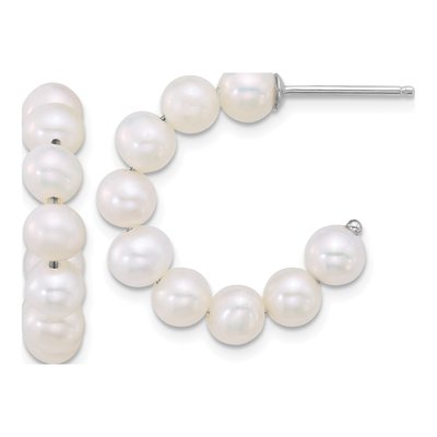Sterling Silver 24mm Freshwater Cultured Pearl C- Hoop Earrings