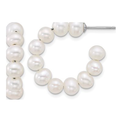 Sterling Silver 25mm Freshwater Cultured Pearl C- Hoop Earrings