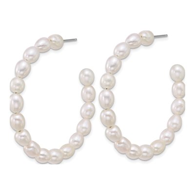 Sterling Silver 45mm Freshwater Cultured Pearl C- Hoop Earrings – view 2
