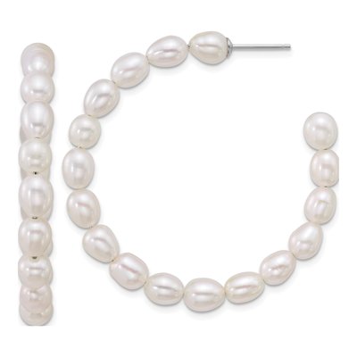 Sterling Silver 45mm Freshwater Cultured Pearl C- Hoop Earrings