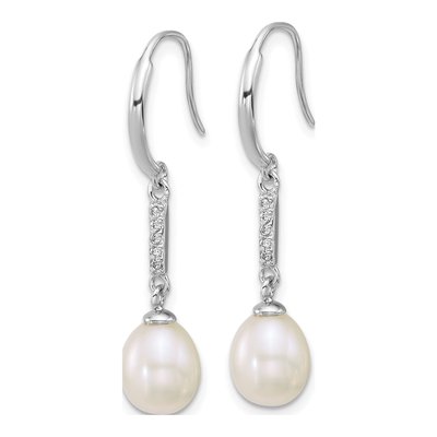 Sterling Silver Freshwater Cultured Pearl & CZ Dangle Earrings – view 2
