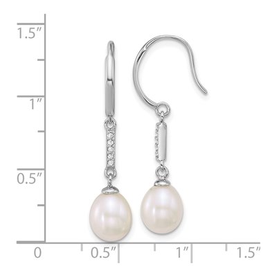 Sterling Silver Freshwater Cultured Pearl & CZ Dangle Earrings – view 3