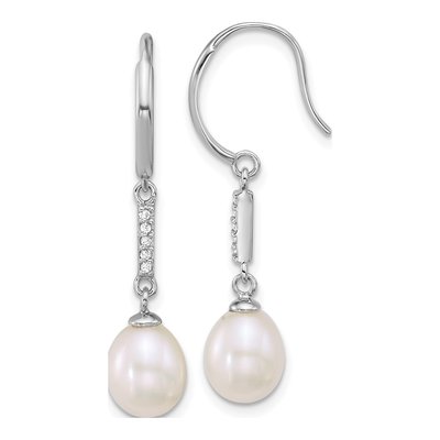 Sterling Silver Freshwater Cultured Pearl & CZ Dangle Earrings