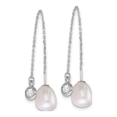 Sterling Silver Freshwater Cultured Pearl Glass Threader Earrings – view 2