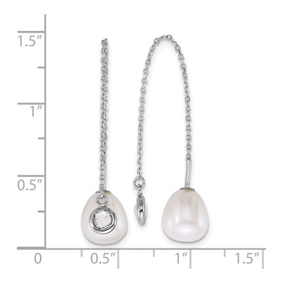 Sterling Silver Freshwater Cultured Pearl Glass Threader Earrings – view 3
