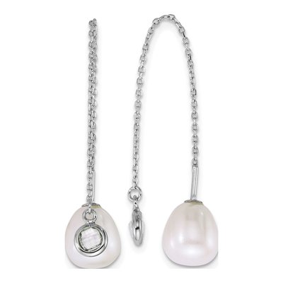 Sterling Silver Freshwater Cultured Pearl Glass Threader Earrings