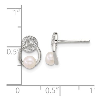 Sterling Silver Button Simulated Pearl & CZ Circle Stud Earrings – view 3