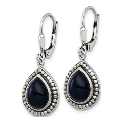 Sterling Silver Onyx Teardrop Leverback Earrings – view 3