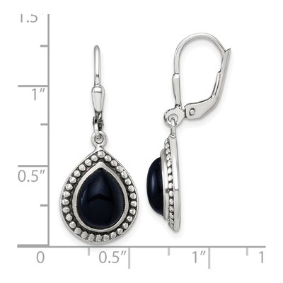 Sterling Silver Onyx Teardrop Leverback Earrings – view 4