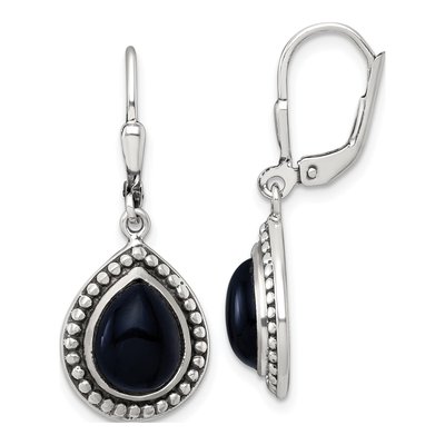 Sterling Silver Onyx Teardrop Leverback Earrings