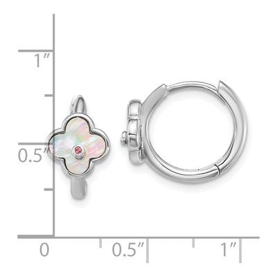 Sterling Silver 14mm Mother of Pearl & CZ Huggie Hoop Earrings – view 3