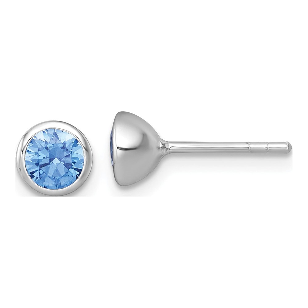 Sterling Silver Rhodium-Plated Polished 6.25mm Blue Cz Stud Post Earrings