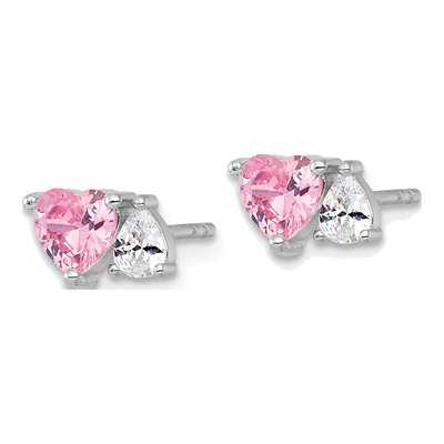 Sterling Silver CZ Heart Stud Earrings – view 3