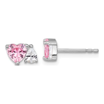 Sterling Silver CZ Heart Stud Earrings