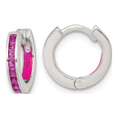 Sterling Silver 12mm CZ Enamel Hoop Earrings