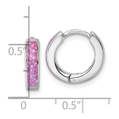 Sterling Silver 12mm Lab-Created Opal Huggie Hoop Earrings – view 4