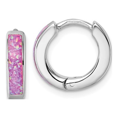 Sterling Silver 12mm Lab-Created Opal Huggie Hoop Earrings