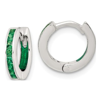 Sterling Silver 12mm CZ Enamel Hoop Earrings