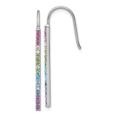 Sterling Silver Crystal Rainbow Bar Dangle Earrings