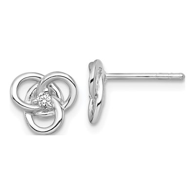 Sterling Silver Round CZ Trinity Knot Stud Earrings