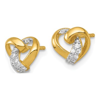 Gold-Plated Sterling Silver Round CZ Love Knot Heart Stud Earrings – view 3