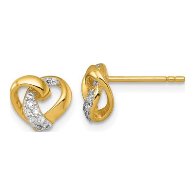 Gold-Plated Sterling Silver Round CZ Love Knot Heart Stud Earrings