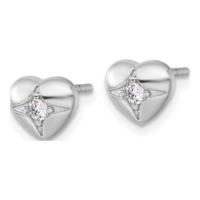 Sterling Silver Round CZ Heart Stud Earrings – view 3