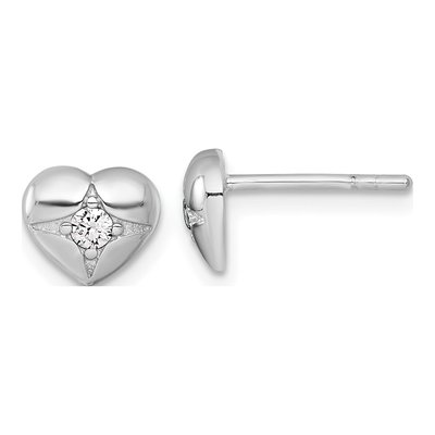 Sterling Silver Round CZ Heart Stud Earrings