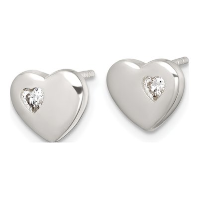 Sterling Silver Round CZ Heart Stud Earrings – view 3
