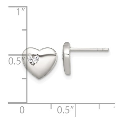 Sterling Silver Round CZ Heart Stud Earrings – view 4