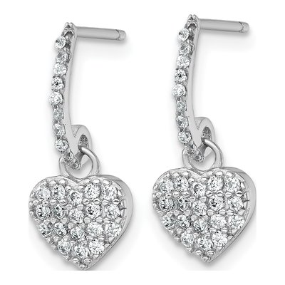 Sterling Silver CZ Heart Dangle Earrings – view 3