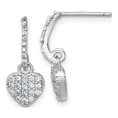 Sterling Silver CZ Heart Dangle Earrings