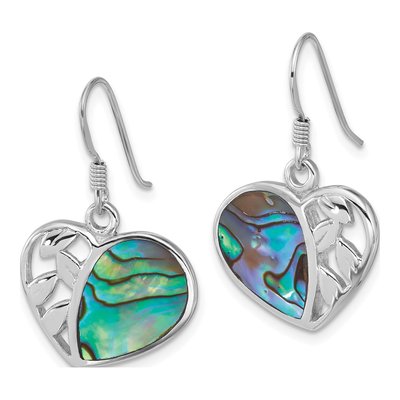 Sterling Silver Abalone Heart Dangle Earrings – view 2
