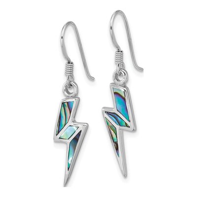 Sterling Silver Abalone Lightning Bolt Dangle Earrings – view 2