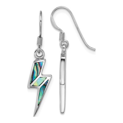 Sterling Silver Abalone Lightning Bolt Dangle Earrings