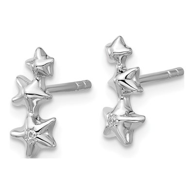 Sterling Silver Round CZ Star Stud Earrings – view 2